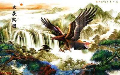 File gốc Tranh sơn thủy thác nước phong thủy ST1068 (in lụa) cao cấp