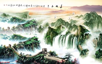 File in lụa Tranh sơn thủy thác nước phong thủy ST1070 (phong cảnh) Tranh sơn thủy thác nước phong thủy ST1070