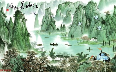 File gốc in ấn Tranh sơn thủy thác nước phong thủy ST1072 chất lượng vượt trội