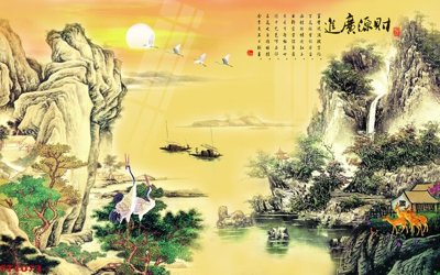 File gốc Tranh sơn thủy thác nước phong thủy ST1073 (ảnh chi tiết) để in trần