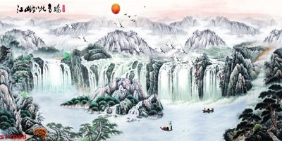 File gốc Tranh sơn thủy thác nước phong thủy ST1088 (in mica) làm bảng hiệu