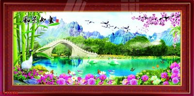 File gốc Tranh sơn thủy thác nước phong thủy ST1094 (chủ đề hiện đại) trang trí