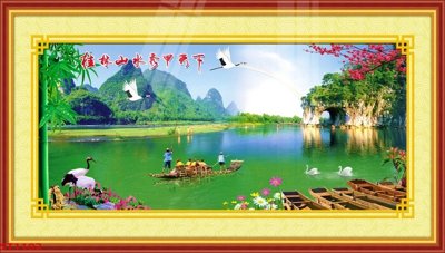 File PSD Tranh sơn thủy thác nước phong thủy ST1102 (gốc) nhiều lớp (multi-layer)