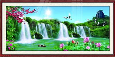 Download file gốc Tranh sơn thủy thác nước phong thủy ST1113 (in mica) trang trí