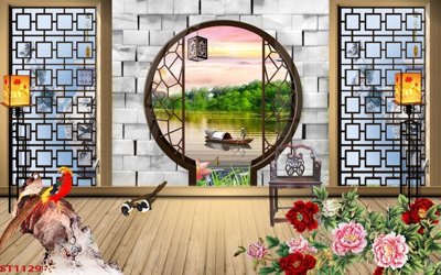 File gốc in tráng gương Tranh sơn thủy thác nước phong thủy ST1129 chi tiết