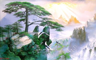 File PSD Tranh sơn thủy thác nước phong thủy ST1141 (bản gốc) độ phân giải cao