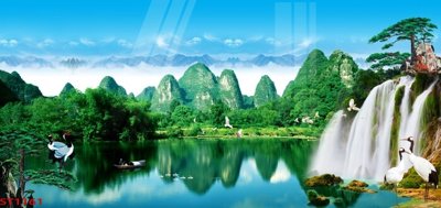 Tải file Tranh sơn thủy thác nước phong thủy ST1161 (gốc) in tranh tráng gương