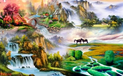 File gốc Tranh sơn thủy thác nước phong thủy ST1162 (phong cách) châu Âu