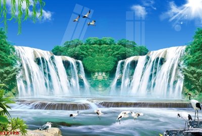 File in trần Tranh sơn thủy thác nước phong thủy ST1178 (bản gốc) trời sao