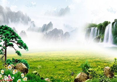 File in ấn Tranh sơn thủy thác nước phong thủy ST1180 chuyên nghiệp