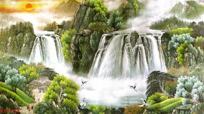 Download file Tranh sơn thủy thác nước phong thủy ST1183 (gốc) in mica bàn thờ