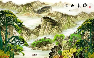 File tranh in mica Tranh sơn thủy thác nước phong thủy ST1188 (độ phân giải cao)