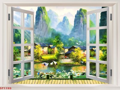 Tải file gốc in lụa Tranh sơn thủy thác nước phong thủy ST1193 siêu nét