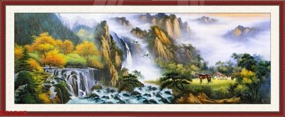 Ảnh gốc Tranh sơn thủy thác nước phong thủy ST1245 (độ nét cao) in tráng gương