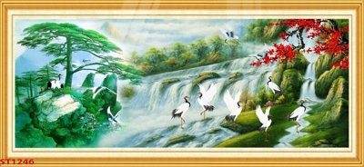 File tranh Tranh sơn thủy thác nước phong thủy ST1246 (ảnh gốc) in trần nhà