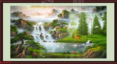 Mua file gốc Tranh sơn thủy thác nước phong thủy ST1253 (PSD) tại Filetranh.com