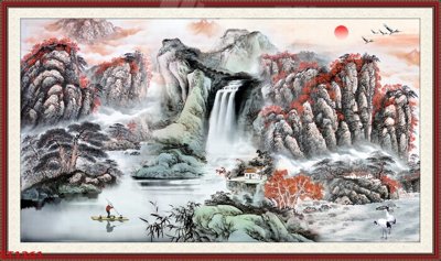 File gốc Tranh sơn thủy thác nước phong thủy ST1261 (cho in ấn) độc quyền