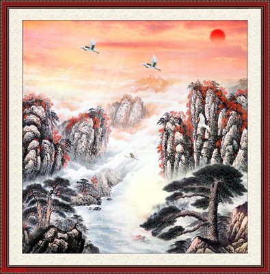 File gốc Tranh sơn thủy thác nước phong thủy ST1264 (phong cách) cổ điển