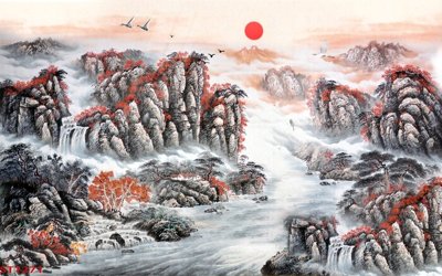 File tranh gốc Tranh sơn thủy thác nước phong thủy ST1271 (sắc nét từng chi tiết)