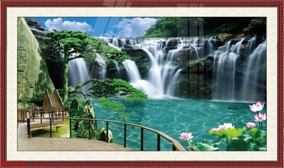 File ảnh Tranh sơn thủy thác nước phong thủy ST1276 (gốc) in backdrop sự kiện