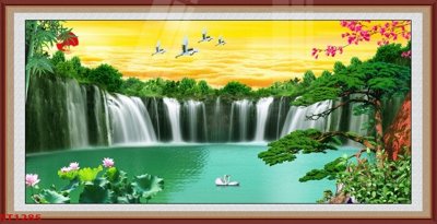 File in ấn cao cấp Tranh sơn thủy thác nước phong thủy ST1285 (file gốc)
