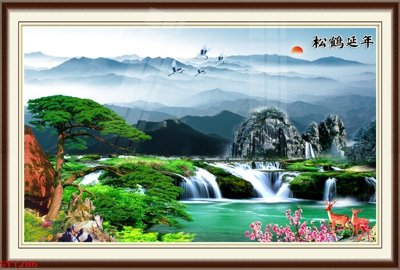 File gốc Tranh sơn thủy thác nước phong thủy ST1286 (chủ đề hiện đại) trang trí