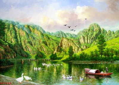 File gốc Tranh sơn thủy thác nước phong thủy ST1322 (in lụa) chi tiết cao