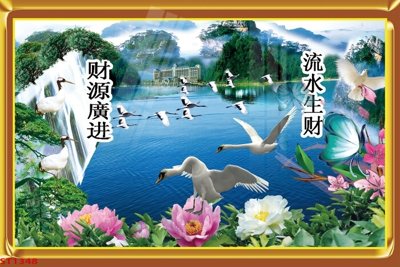Tải file Tranh sơn thủy thác nước phong thủy ST1348 (gốc) chủ đề hoa sen