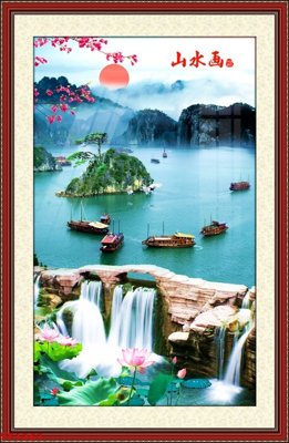 Tải file Tranh sơn thủy thác nước phong thủy ST1361 (gốc) làm file tranh quảng cáo