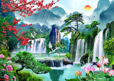 File PSD Tranh sơn thủy thác nước phong thủy ST1370 (bản gốc) chất lượng nhất