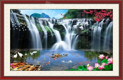 File PSD Tranh sơn thủy thác nước phong thủy ST1374 (gốc) cho designer