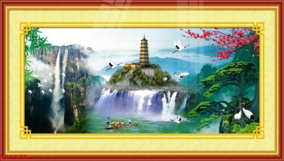 File gốc Tranh sơn thủy thác nước phong thủy ST1377 (phiên bản chuẩn) để in ấn