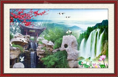 File gốc in ấn Tranh sơn thủy thác nước phong thủy ST1380 chuẩn màu CMYK