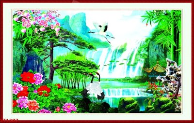 Tải về file tranh gốc Tranh sơn thủy thác nước phong thủy ST1387 (để in quảng cáo)
