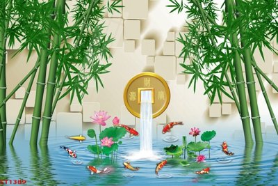 File tranh in trần 3D Tranh sơn thủy thác nước phong thủy ST1389 (ảnh gốc)