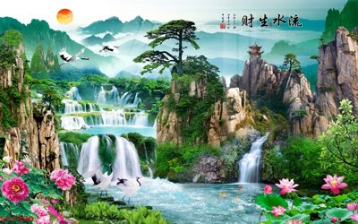Download file gốc Tranh sơn thủy thác nước phong thủy ST1390 (độ nét cao)