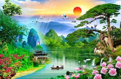 Tệp tin gốc Tranh sơn thủy thác nước phong thủy ST1397 (dùng cho in ấn) chuyên nghiệp