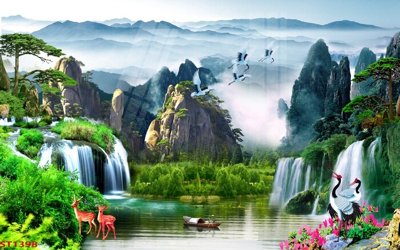 File in trần Tranh sơn thủy thác nước phong thủy ST1398 (bản gốc 3D) sống động