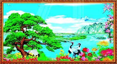 File in ấn Tranh sơn thủy thác nước phong thủy ST1422 (bản gốc) cao cấp