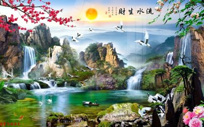 Tải file Tranh sơn thủy thác nước phong thủy ST1431 (gốc) in tranh tráng gương