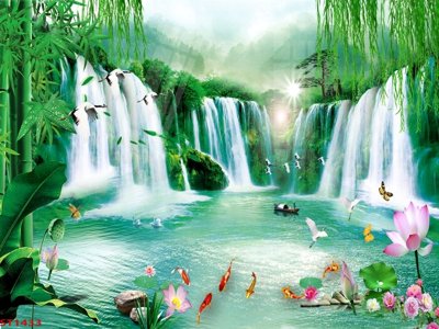 File tranh Tranh sơn thủy thác nước phong thủy ST1433 (gốc) in film