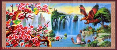 File gốc Tranh sơn thủy thác nước phong thủy ST1439 (in ấn) màu sắc trung thực