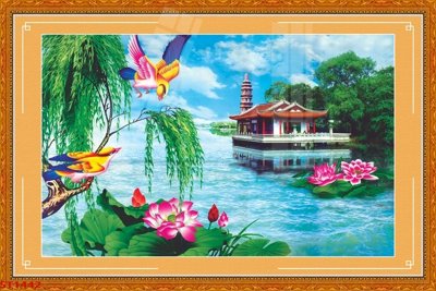 File gốc Tranh sơn thủy thác nước phong thủy ST1442 (in mica) làm quà tặng