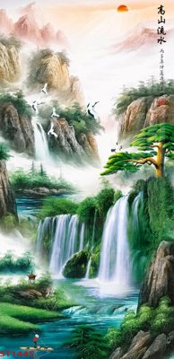 File gốc Tranh sơn thủy thác nước phong thủy ST1445 (chuẩn CMYK) cho nhà in