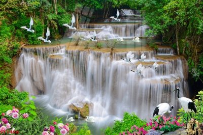 File PSD Tranh sơn thủy thác nước phong thủy ST1458 (gốc) nhiều lớp (multi-layer)