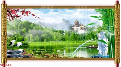 File tranh Tranh sơn thủy thác nước phong thủy ST1473 (gốc) chủ đề thành phố