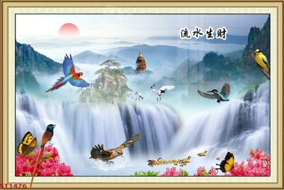 File tranh in tráng gương Tranh sơn thủy thác nước phong thủy ST1476 (siêu nét)