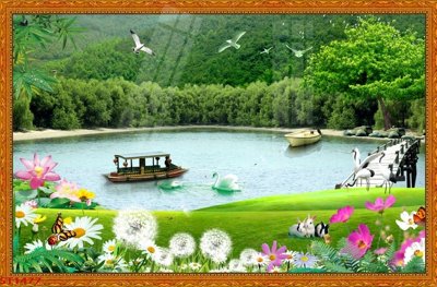 File gốc Tranh sơn thủy thác nước phong thủy ST1477 (in tráng gương) ốp tường