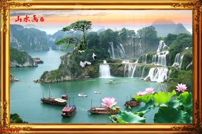 File PSD Tranh sơn thủy thác nước phong thủy ST1478 (gốc) cho designer