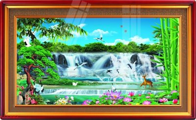 File in ấn Tranh sơn thủy thác nước phong thủy ST1483 (bản gốc) chất lượng cao